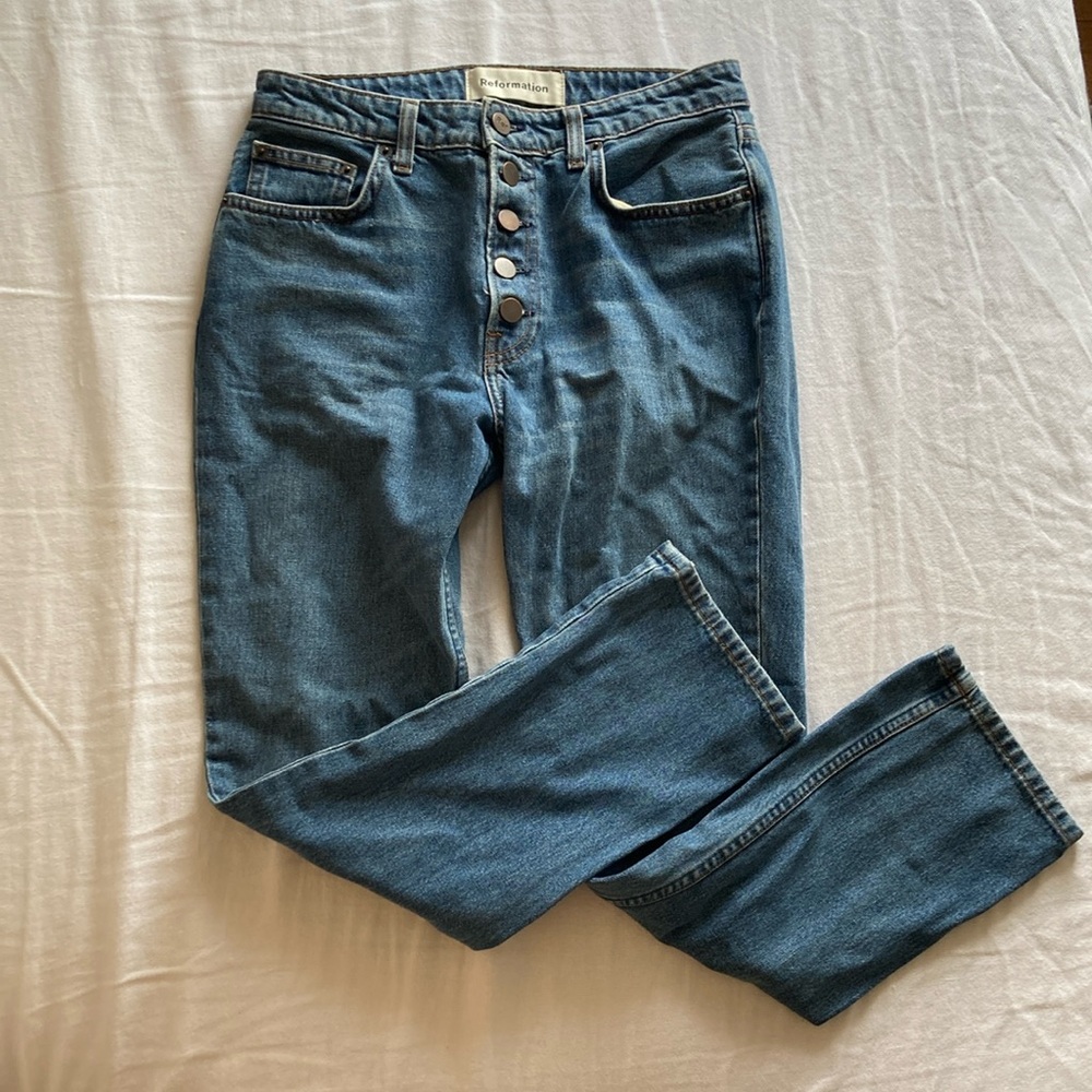 Reformation petite button fly mid rise jean